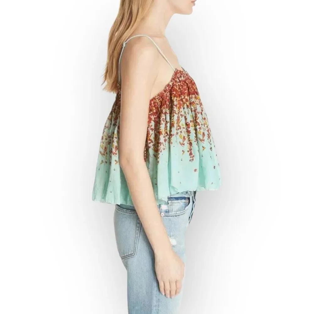Free People L2146 Turquoise Instant Crush Printed Top Women's Size Large NEW